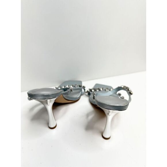 Nine‎ West Aria Dress Sandals Womens Size 9 Silver Studded Straps Square Toe - Picture 9 of 12